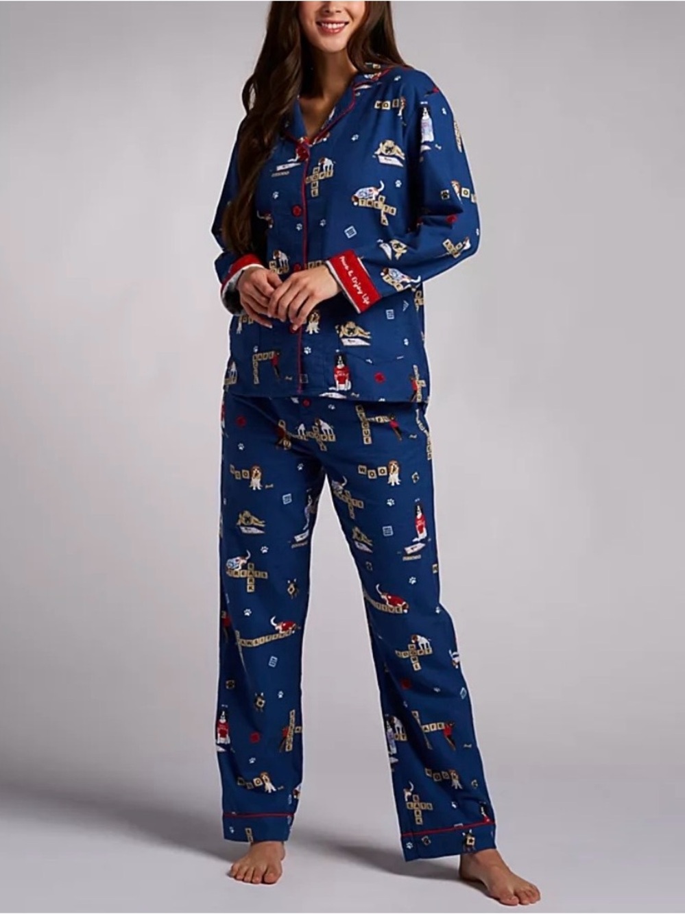 PJ Salvage x Love Leo Rescue Scrabble Dogs Blue Red Cotton Flannel Pajama Set XL